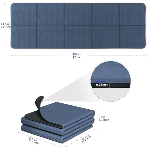 Readaeer Foldable Yoga Mat for Travel Folding Yoga Mat 6mm Thick with Carrying Bag, Non-Slip TPE Exercise Pilates Mat for 72" L x 24" W x 0.24 Inch (Blue)