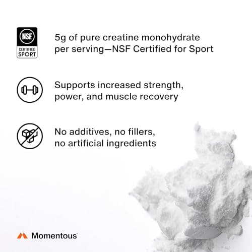 Momentous Creatine Monohydrate Powder - Creatine Powder - Supports Strength, Lean Muscle, & Recovery for Men & Women - NSF Certified for Sport - 5 g per Serving - 90 Servings