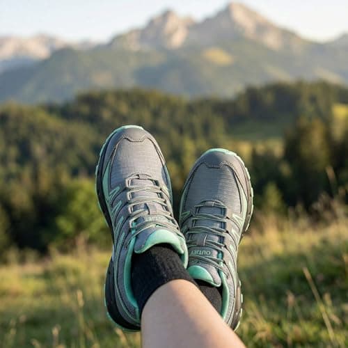 OUTJET Women's Waterproof Hiking Shoes Lightweight Non-Slip Trails Walking Shoes Outdoor Sneakers Green