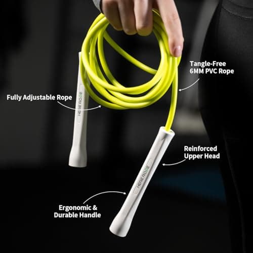 Hererope 6MM PVC Jump Rope for Men & Women Fitness, Speed, Tricks, Cardio Training, Boxing Jump Rope with Unbreakable Handles and Non-Kinking Skipping Rope, Adjustable Jumprope for Indoor Outdoor（Snow White）