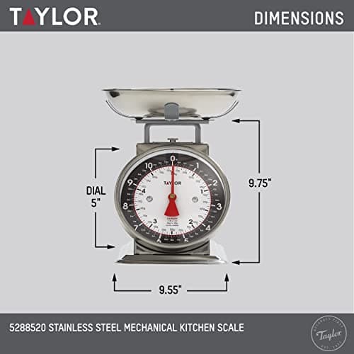 Taylor Mechanical Kitchen Food Scale with Bowl, Weighs Up to 11lbs, Measures in Grams and Ounces, Analog Cooking Scale for Baking, Black and Silver
