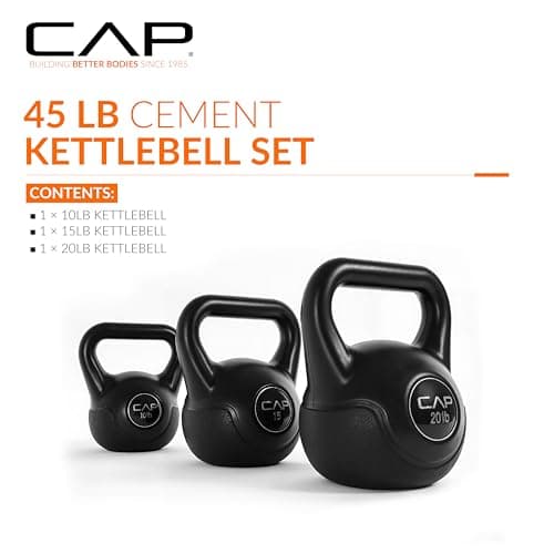 CAP Barbell 45 LB Cement Kettlebell Set – 10 lb, 15 lb & 20 lb Vinyl-Coated Kettlebells for Strength Training, Cardio, Cross Training & Home Gym Workouts