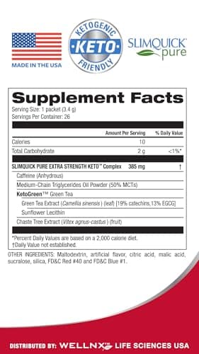 Slimquick Pure 3x Extra Strength Mixed Berry Drink Mix for Women to Help Achieve Weight Goals, Helps Metabolism, Keeps Full for Longer with Green Tea, Caffeine, Chaste Tree, Rhodiola Extract, 26 Count