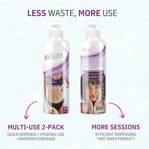 Absonic Conductive Gel for Ultrasound, Cavitation, Microcurrent, RF, TENS & EMS Devices – 2-Pack (17 oz Total) – Water-Based, Paraben-Free – Designed in France