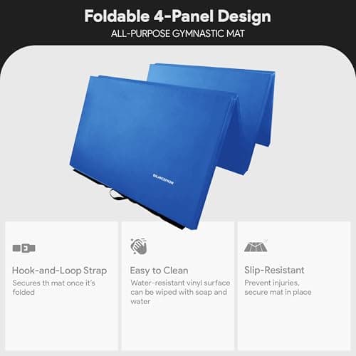 BalanceFrom 10x4 Feet 4-Panel Folding Gymnastics Mat – 2-Inch Thick Pad with Vinyl Surface and Carrying Handles for Tumbling, Yoga, Pilates, Home Workouts, and Martial Arts