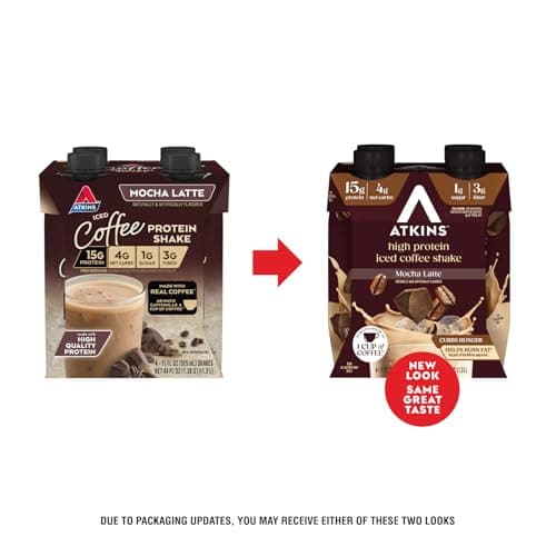 Atkins Mocha Latte Iced Coffee Flavored Protein Shake, High Protein, Low Glycemic, Low Carb and Low Sugar Shakes, Keto-Friendly, 12 Pack