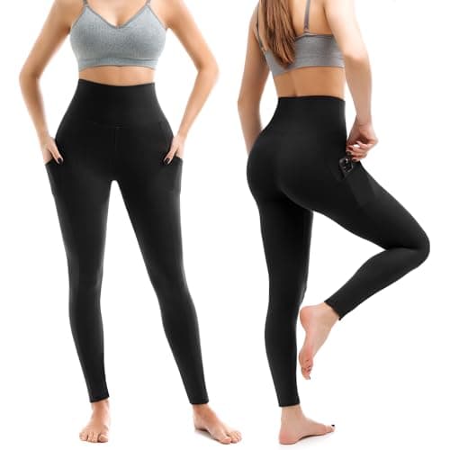 Leafigure 2 Pack Leggings with Pockets for Women, High Waisted Soft Leggings for Yoga Gym Black LXL