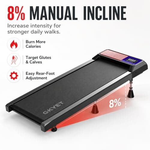 Walking Treadmill Pad with 8% Incline for Home, Under Desk Treadmill for Home Office, 2.5HP Quiet Portable Walking Mat, 265 lbs Capacity, Compact Treadmill for Small Spaces with 15" x 35.4" Belt