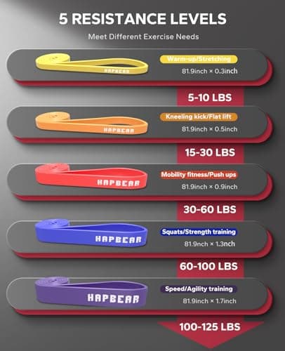 HAPBEAR Pull Up Assistance Bands - Pull Up Bands - Resistance Bands - Exercise Bands Resistance Bands Set - Workout Bands for Working Out, Stretching, Muscle Training - Colorful (5-125LBS)