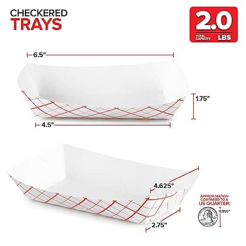 Stock Your Home Medium Paper Food Boats (100 Pack) – 2 lb Disposable Red & White Checkered Trays, Eco-Friendly Serving Boats for Concessions, Nachos & Condiments (4.5" x 2.75")