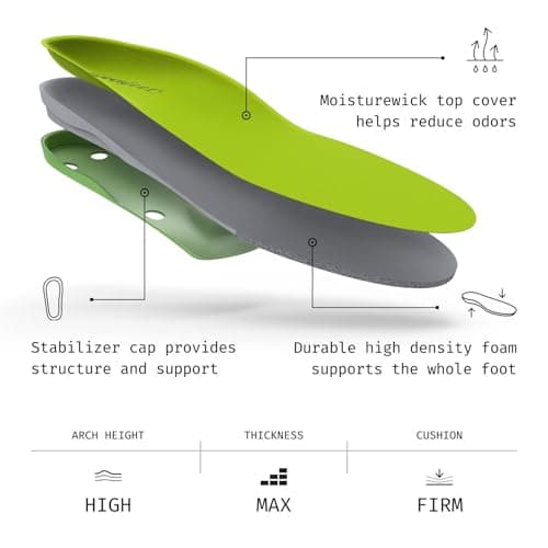 Superfeet All-Purpose Support High Arch Insoles (Green) for Active Lifestyle with High Arch Support - Men 9.5-11 / Women 10.5-12