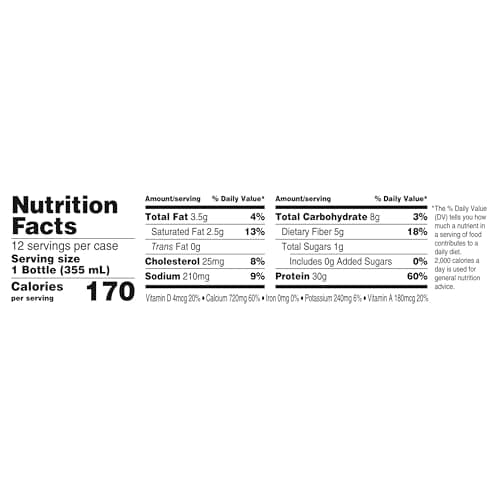 Oikos Protein Shake, Vanilla, 30g High Protein Drinks, Shelf Stable, Ready to Drink, 5g Prebiotic Fiber, 12 fl oz Bottle, 12 Count​