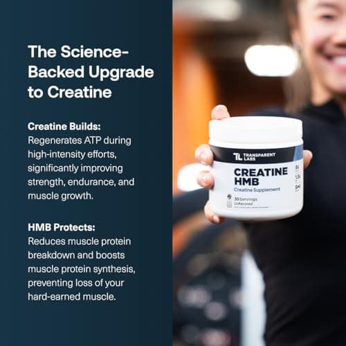 Transparent Labs Creatine HMB - Creatine Monohydrate Powder with HMB for Muscle Growth, Increased Strength, Enhanced Energy Output, and Improved Athletic Performance - 30 Servings, Unflavored