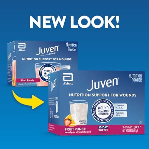Juven Therapeutic Nutrition Drink Powder Including Collagen Peptides, Amino Acids, and HMB For Wound Healing Support, Fruit Punch, 30 Packets