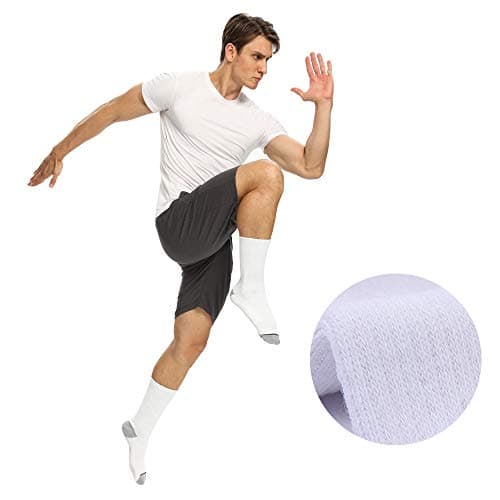 EnerWear 10 Pack Men's Cotton Moisture Wicking Heavy Cushion Crew Socks White Size 10-13 (Shoe Size 6-12)