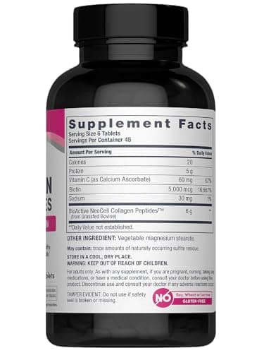 NeoCell Collagen Peptides Pills | 270 Caplets | with Vitamin C and Biotin | Grass Fed Bovine | Hair, Skin, & Nails | for Women and Men