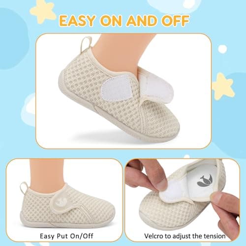 FEETCITY Toddler Barefoot Shhoes Baby Walking Shoes Kids Slip On Shoe Boys Girls Sport Sneakers Lightweight Tennis Shoe Beige