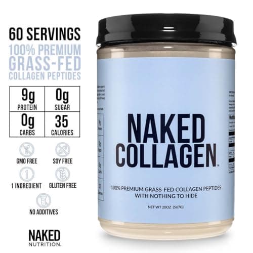 NAKED Collagen Peptides Protein Powder, 60 Servings, Pasture-Raised, Unflavored Grass-Fed Hydrolyzed Collagen Supplement, NSF Certified, Paleo Friendly, Non-GMO, Keto, Gluten Free, 20oz