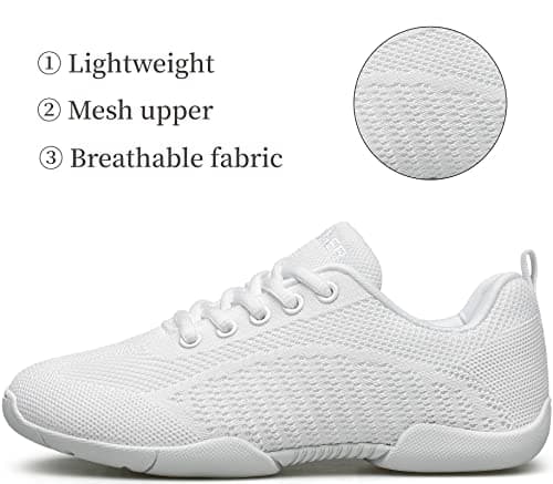 BAXINIER Girls White Cheerleading Shoes Breathable Youth Cheer Competition Sneakers Athletic Training Dance Tennis Walking Shoes - White 5 Big Kid