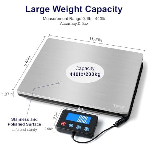 TIPRE Digital Shipping Postal Scale 0.5 oz High Accuracy! 440lb Commercial Weight Scale for Package, Small Business, Mail, Warehouse, Home, Dual Powering Source & Cable Provided