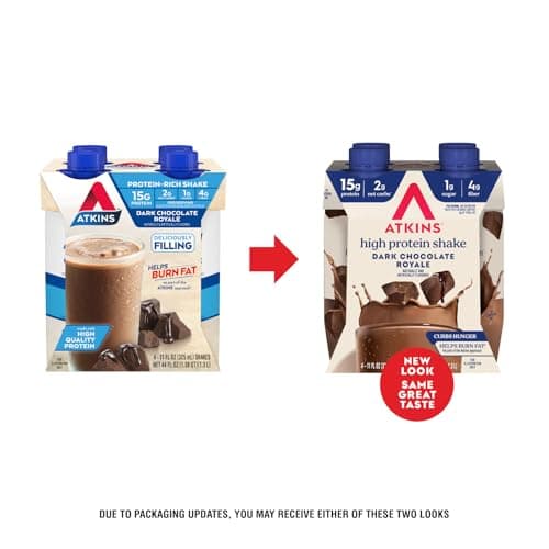 Atkins Dark Chocolate Royale Protein Shake, High Protein Shakes, Low Glycemic, Low Carb and Low Sugar Chocolate Flavored Protein Shakes, Keto Friendly, 12 Count