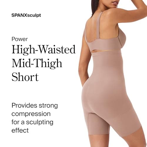 SPANX SPANXsculpt Power Series High-Waisted Mid-Thigh Short - Lightweight, All-Day Comfort - Core Control Shapewear - Cafe Au Lait - Large