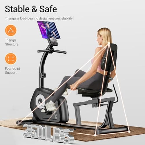 UMAY Recumbent Exercise Bike, Home Magnetic Stationary Bike with 16-Level Resistance Adjustment, Adjustable Seat, Heart Rate Sensor & LCD Display