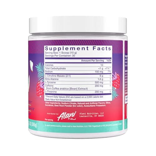 Alani Nu Pre Workout Powder Hawaiian Shaved ICE, Amino Energy Boost, Endurance Supplement, Sugar Free, 200mg Caffeine, L-Theanine, Beta-Alanine, L-Citrulline, 30 Servings