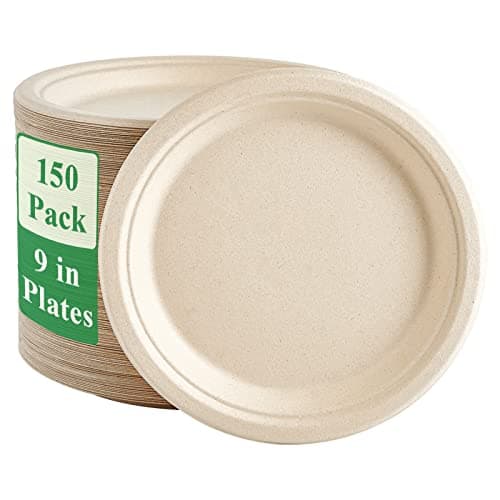 Test Assiettes Vplus Biodégradables 150 Pack 9 Pouces Canne à Sucre
