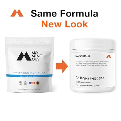 Momentous Grass-Fed Collagen Peptides Powder - Collagen Protein Powder with Fortigel & Vitamin C for Hair, Skin, Nails, & Joint Health Support - NSF Certified for Sport - Packaging May Vary