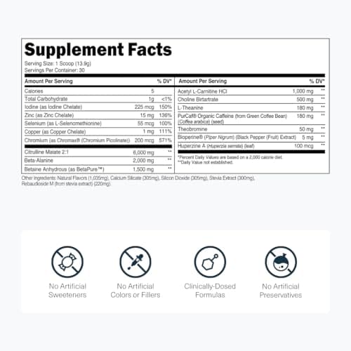 Transparent Labs Lean Pre-Workout - Body Recomposition Pre Workout for Men and Women with Acetyl L-Carnitine, Beta Alanine Powder, & PurCaf Organic Caffeine Powder - 30 Servings, Blue Raspberry