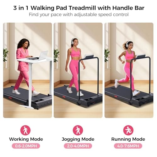 Portable Walking Pad Treadmills for Home Small, Electric Mini Walking Treadmill for Exercising, 3.0HP Compact Walking Pad Treadmill with Handle Bar, 0.6-7.6MPH, 350LB Capacity