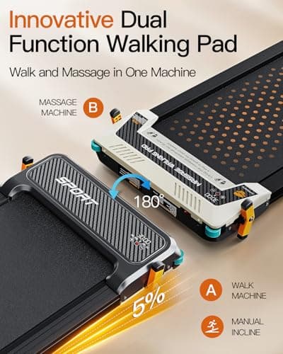 FUNRAY Versatile Walking Pad Treadmill with Incline - Dual-Sided Under Desk Treadmill with Foot Massage,2 in 1 Walking Pad for Home/Office, Portable Compact Treadmills with 330LBS Weight Capacity