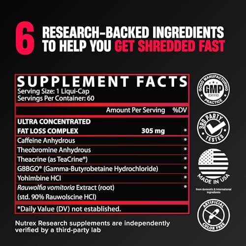 Nutrex Research Lipo-6 Black Ultra Concentrate | Thermogenic Energizing Fat Burner Supplement, Increase Weight Loss, Energy & Intense Focus |Capsule, 60Count