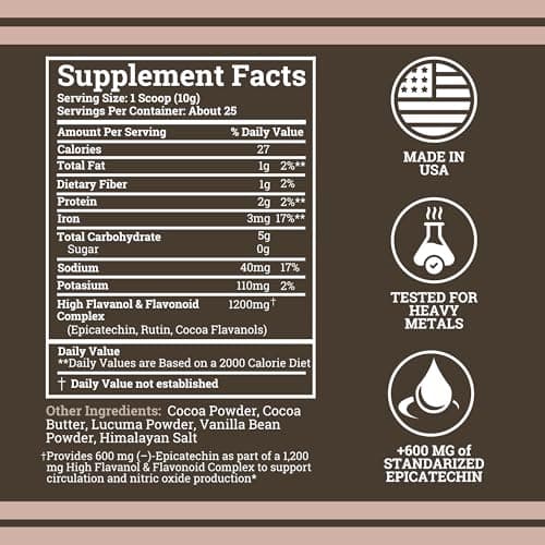Black Forest High Flavanol Cocoa Powder - 1200mg Flavanols & Flavonoids with 600mg Epicatechin - 10X Concentrated Dark Cocoa Extract for Nitric Oxide and Wellness Support - Non-GMO Vegan
