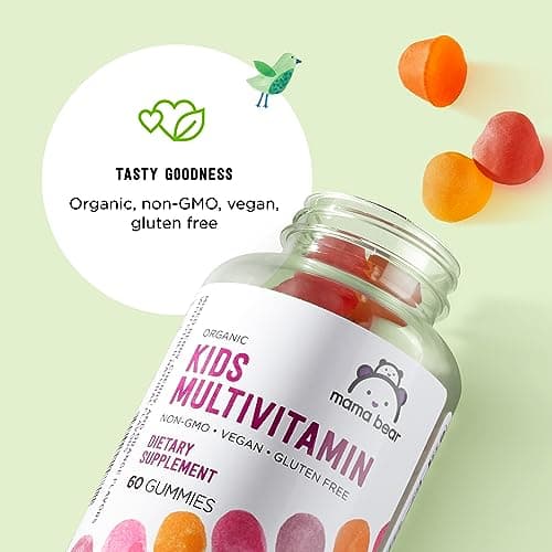 Amazon Brand - Mama Bear Organic Kids Multivitamin Gummies, Berry, Cherry & Orange, 60 Count, 1 Month Supply (Packaging May Vary)