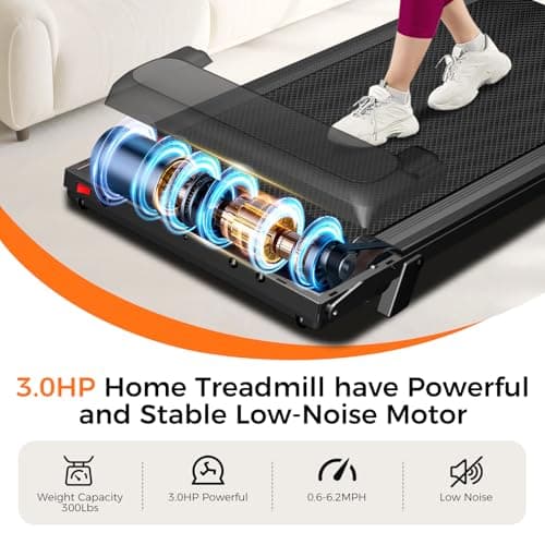 Aiteid Treadmill with Incline,3.0HP Small Treadmills for Home,Portable Electric Treadmill with Handles,Lightweight Walking Pad,Compact Running Treadmills,Walking Pad with Handle,300LBS Capacity(Black)