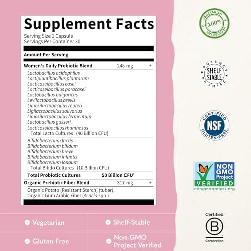 Garden of Life Once Daily Dr. Formulated Probiotics for Women 50 Billion CFU 16 Probiotic Strains with Organic Prebiotics for Digestive, Vaginal & Immune Health, Dairy Free, Shelf Stable 30 Capsules