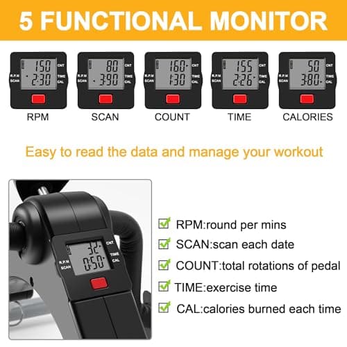 Pedal Exerciser Desk Exercise Bike Leg and Arm Exercise Bike with LCD Monitor Foldable and Porable (Black/Grey)