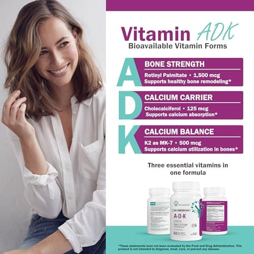 NatureGenX ADK Vitamin Supplement – Vitamins A, D3 & K2 MK-7 for Bone Health & Calcium Absorption – Gluten-Free, Non-GMO, Soy-Free – 60 Capsules (2-Month Supply)