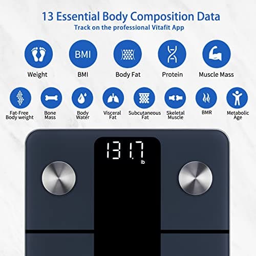 Vitafit Smart Scale for Body Weight, High Accuracy 0.1lb by Our Professional Factory Since 2001, Weight Scale App Sync 13 Body Composition with BMI, Body Fat and Muscle, 400lb, LED, Black