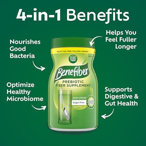 Benefiber Daily Prebiotic GLP-1 Friendly Fiber Supplement Powder for Digestive Health, Unflavored - 250 Teaspoons (17.6 Ounces)