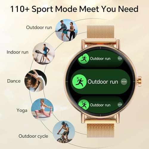 Yoever Smart Watches for Women, 1.57" HD 43mm Fitness Tracker Answer/Make Call, Heart Rate/Sleep/SpO2, Round Smart Watch for iPhone/Samsung/Android, IP68 Waterproof, 110+ Sport Mode - Gold