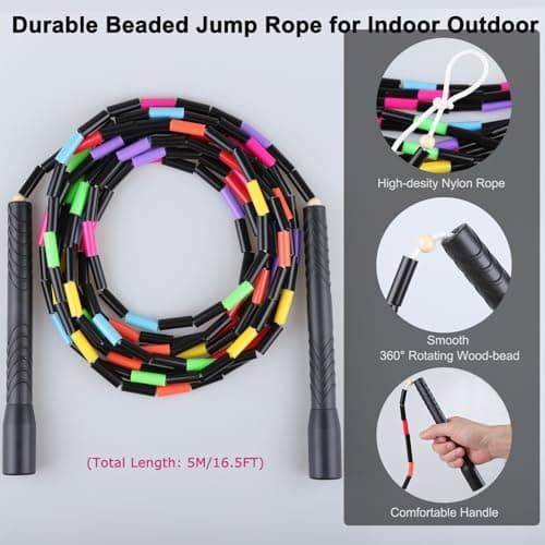16.5FT Double Dutch Jump Ropes for Adults Kids, Rainbw Long Jump Rope, Beaded Jump Rope for Fitness, Segmented Skipping Ropes for Exercise Training, Tangle-Free (Black-2Pcs)