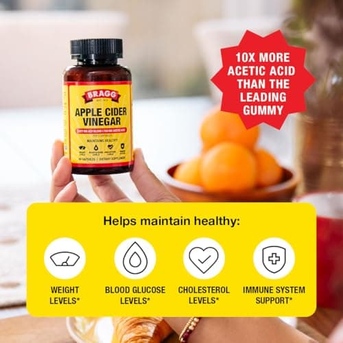 Bragg Organic Apple Cider Vinegar Capsules with Vitamin D and Zinc - 90 Count - Supports Immune System