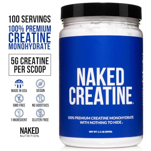 NAKED Pure Micronized Creatine Monohydrate Powder - NSF Certified, Unflavored, 500g, 1.1lb Bulk - Vegan, Non-GMO, Gluten-Free, Soy-Free, No Fillers, Supports Muscle Growth & Strength - 100 Servings