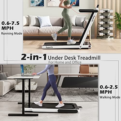 Goplus 2 in 1 Folding Treadmill, 2.25HP Superfit Under Desk Electric Treadmill, Installation-Free with Remote Control, APP Control and LED Display, Walking Jogging for Home Office