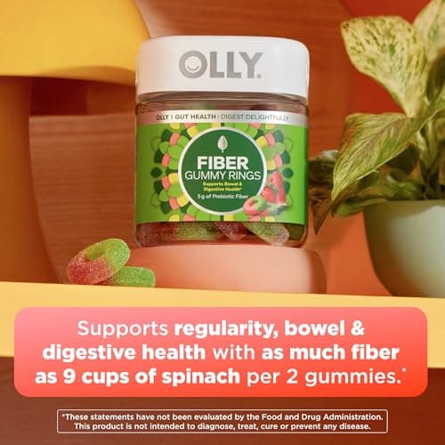 Olly Fiber Gummy Rings, 5G Fos Prebiotic Fiber, Digestive Health Supplement,* Strawberry Watermelon Flavored, 25 Day Supply - 50 Count
