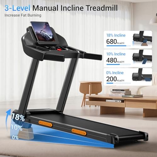 18% Incline Treadmills for Home Small, 3.0HP Foldable Walking Pad Treadmill with 3 LED Displays, Portable Treadmill Up to 400LBS Capacity, 7.5MHP