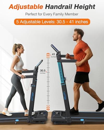 WELLFIT Treadmill with Auto Incline, 4 in 1 Foldable Treadmills for Home with Adjustable Height, 3.5HP Quiet Under Desk Treadmill, 400 LBS Capacity Portable Walking Pad with App, Space-Saving Design